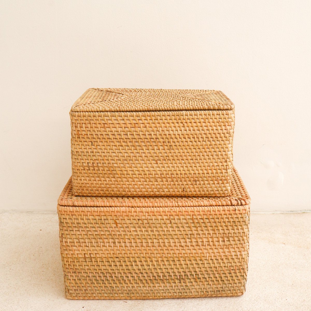 Handgeweven Opbergmand met Deksel van Beige Rotan – Graha (2 Maten) | Decoratieve Duurzame Opbergoplossing