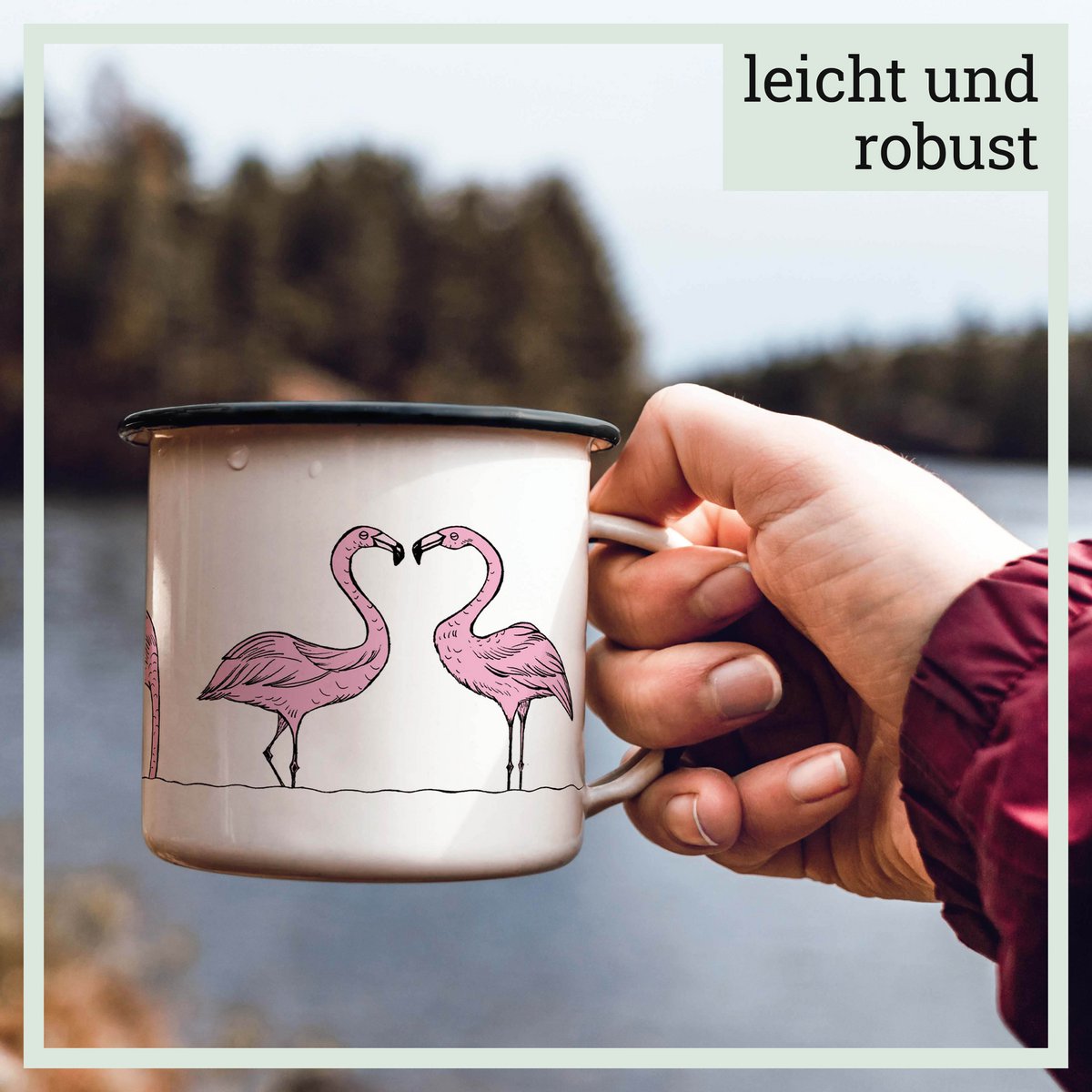 Tasse émaillée – Défilé de Flamants roses
