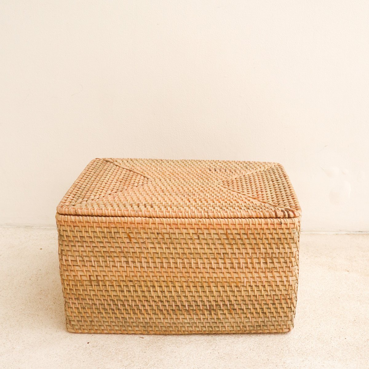 Handgeweven Opbergmand met Deksel van Beige Rotan – Graha (2 Maten) | Decoratieve Duurzame Opbergoplossing