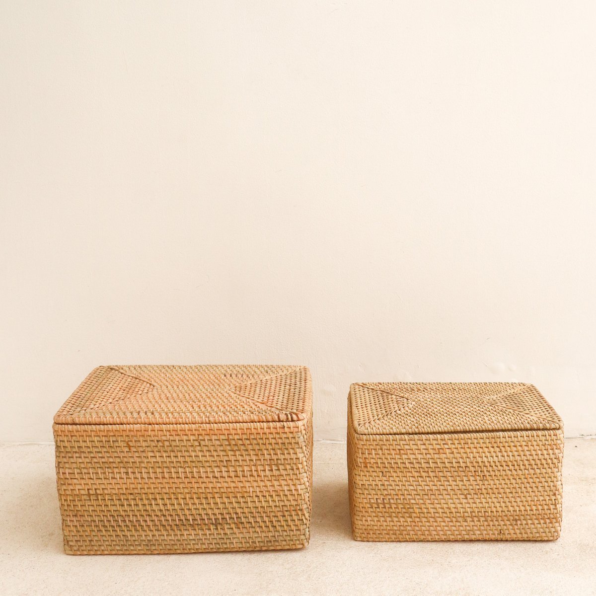 Handgeweven Opbergmand met Deksel van Beige Rotan – Graha (2 Maten) | Decoratieve Duurzame Opbergoplossing