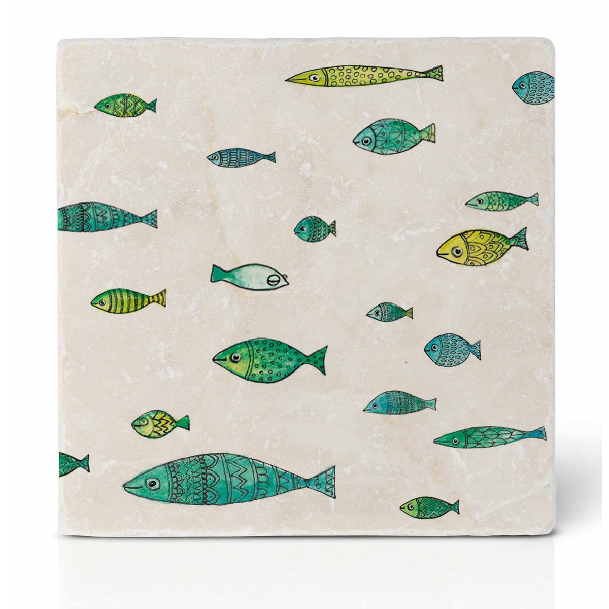Sous-verres en carrelage – Lot de 2 – Poisson & Crevettes