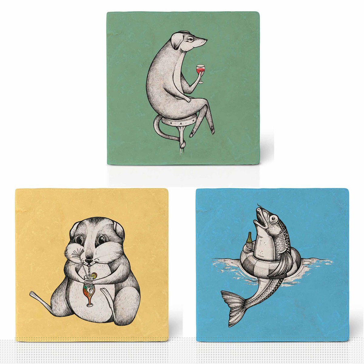 Sous-verres en carrelage - Lot de 3 - Grille-pain