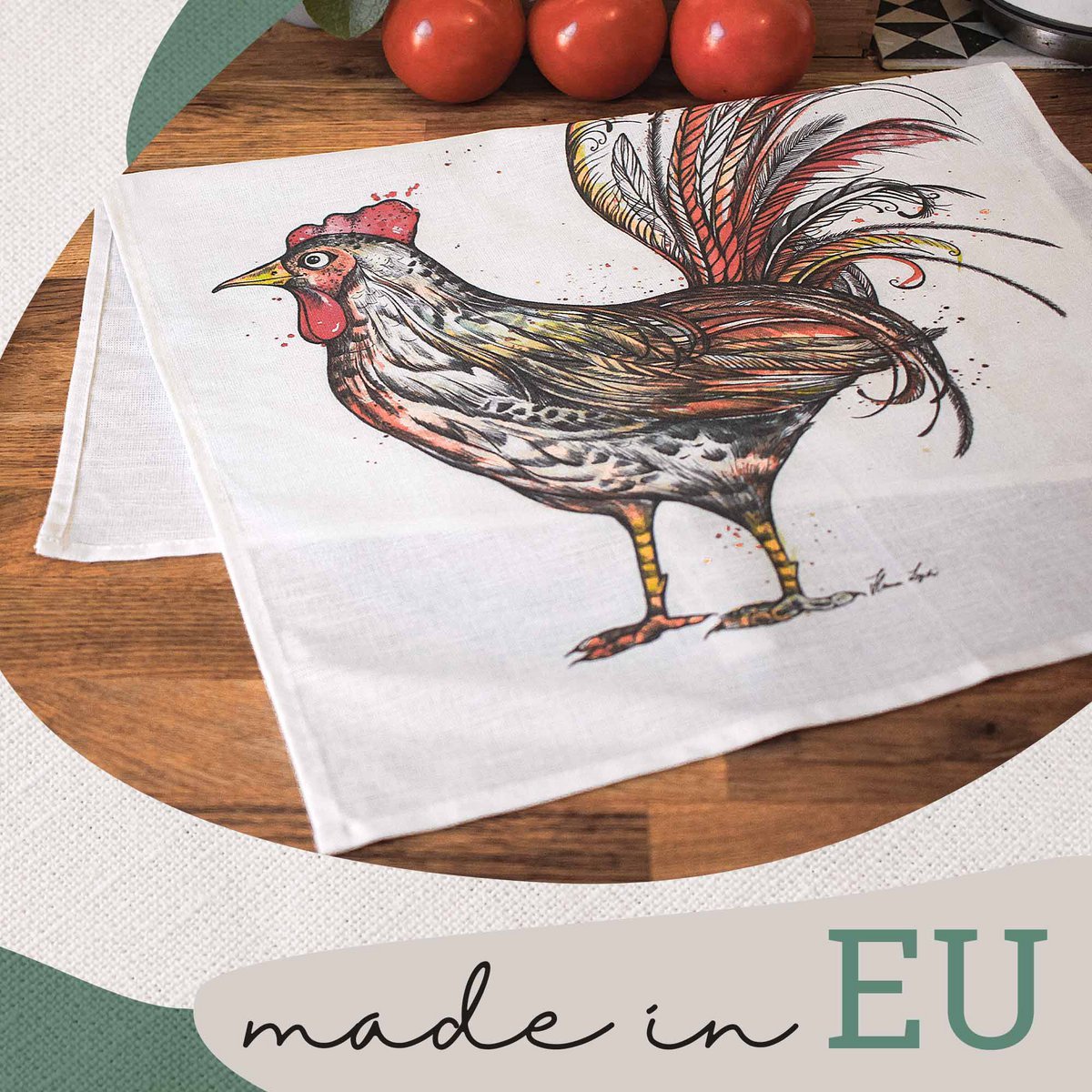 Torchon avec Hähnry le coq - Torchon de cuisine durable et élégant