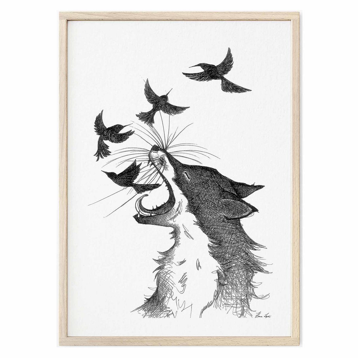 Tirage d'art - Renards et oiseaux