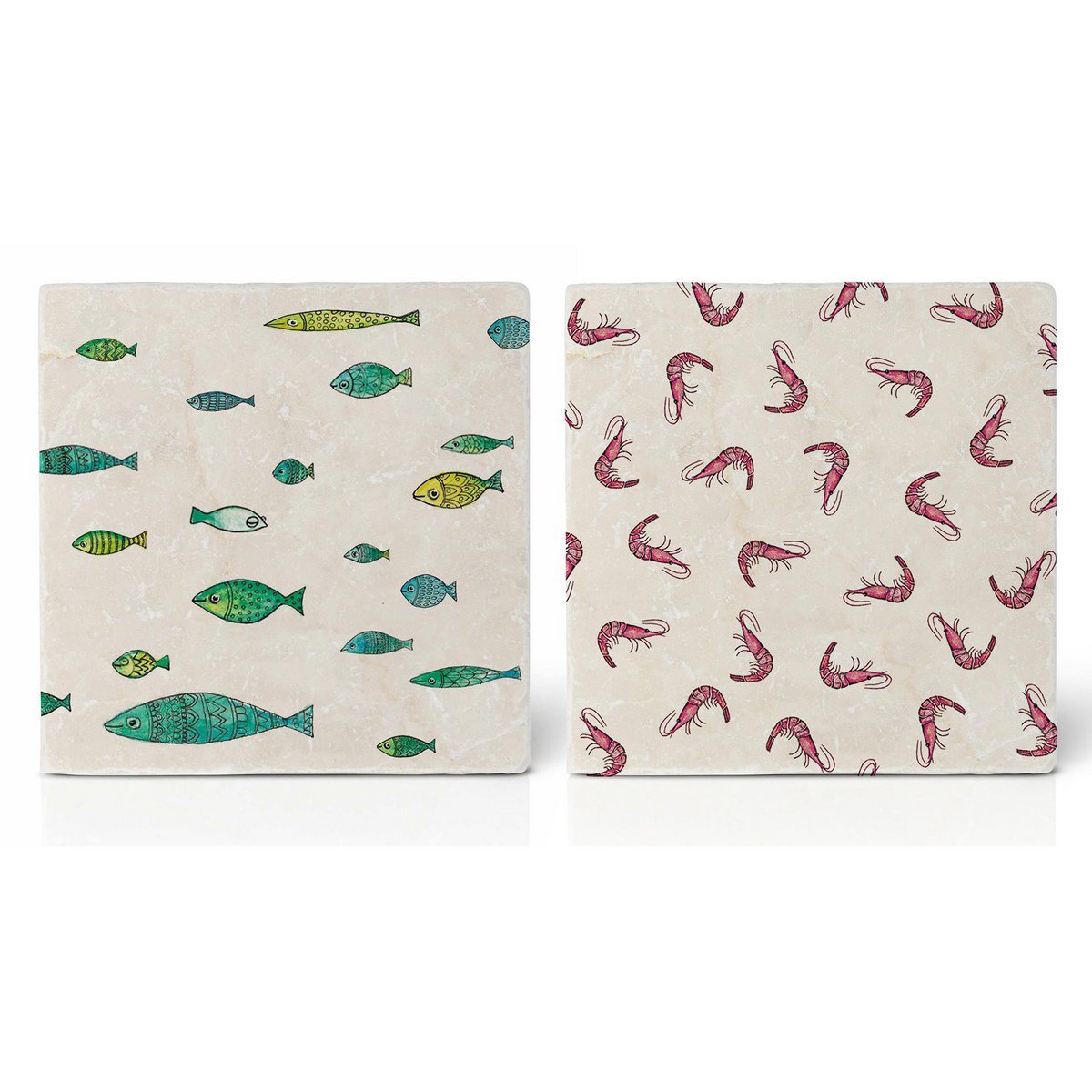 Sous-verres en carrelage – Lot de 2 – Poisson & Crevettes