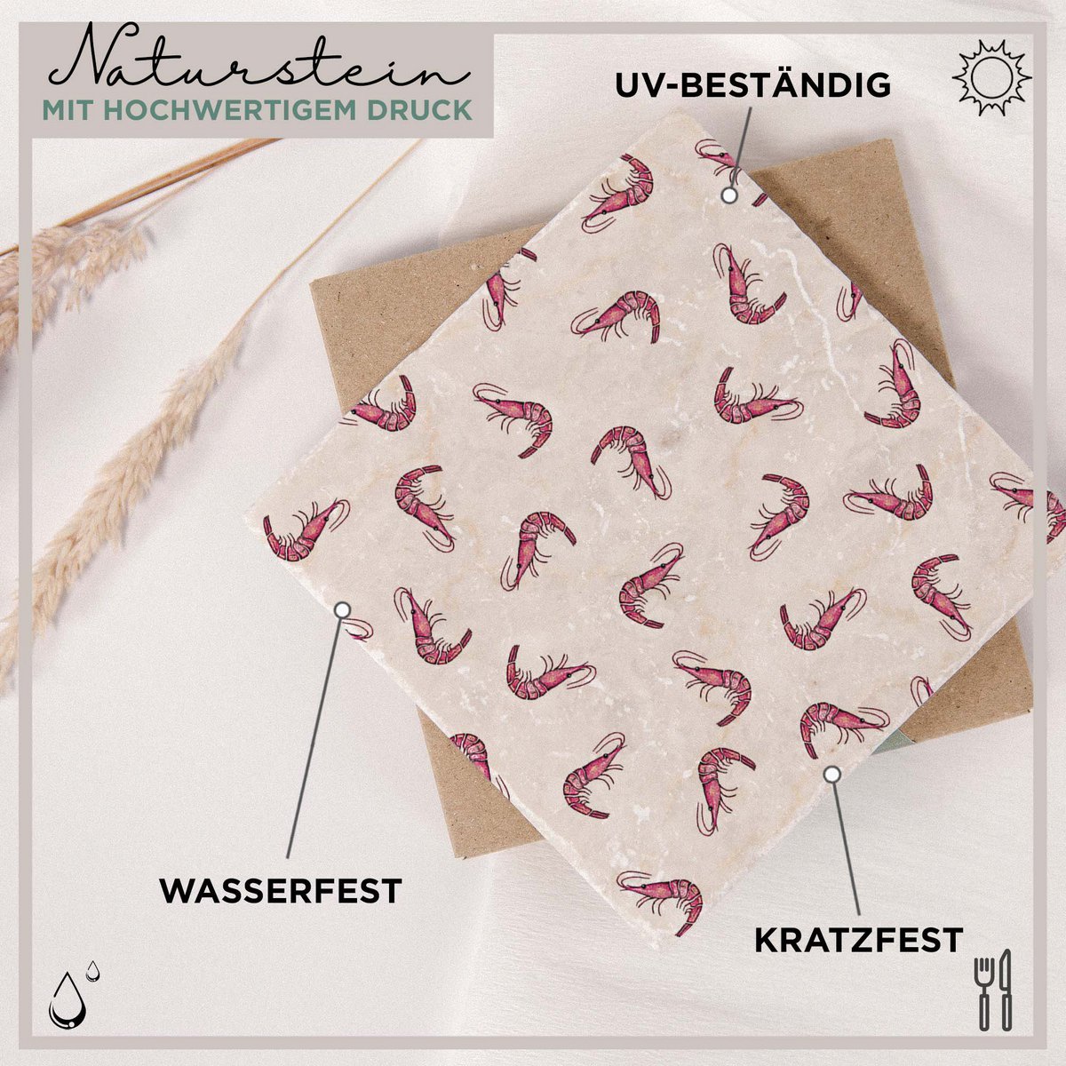 Sous-verres en carrelage – Lot de 2 – Poisson & Crevettes
