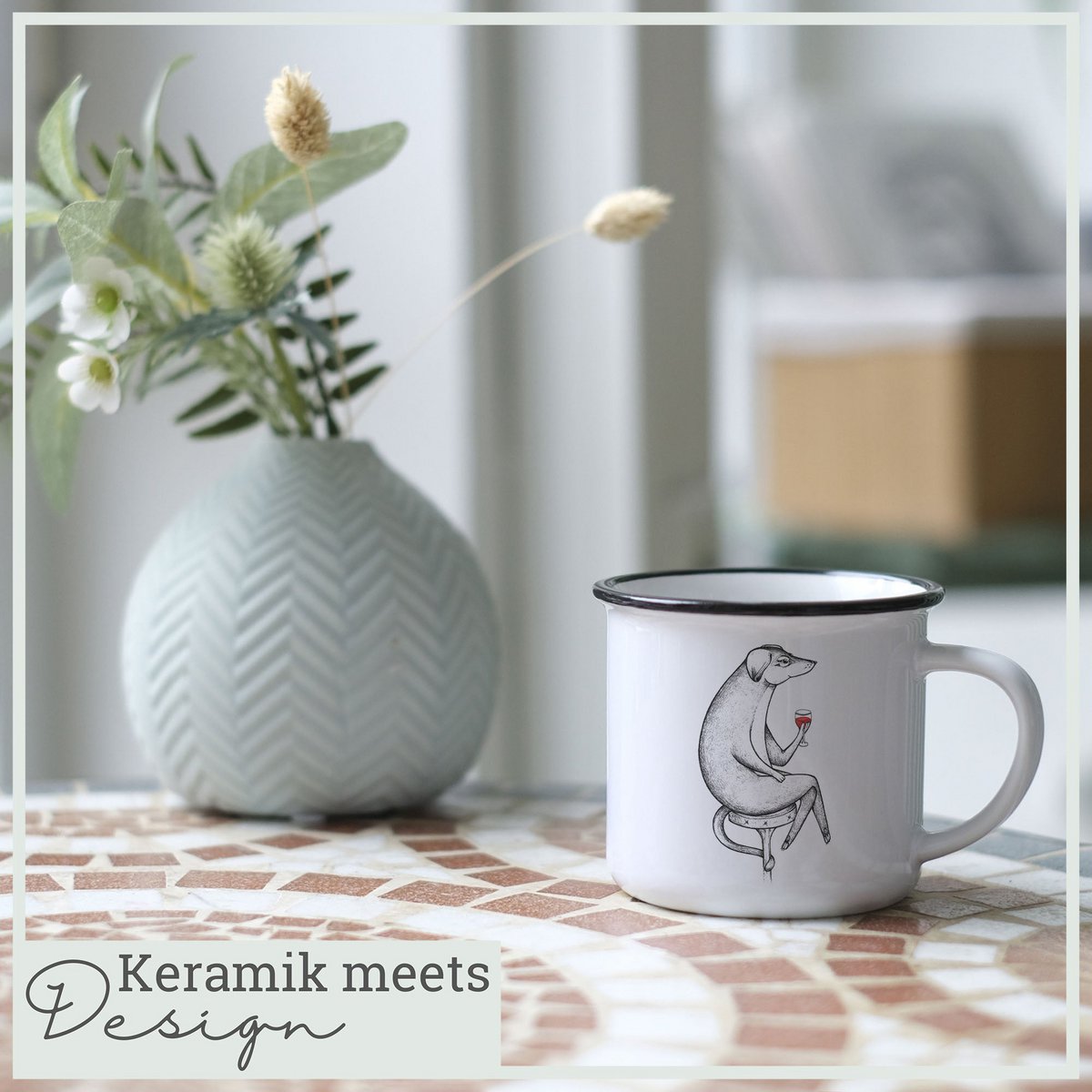 Keramische mok met hond Jacques – handgemaakt en uniek design
