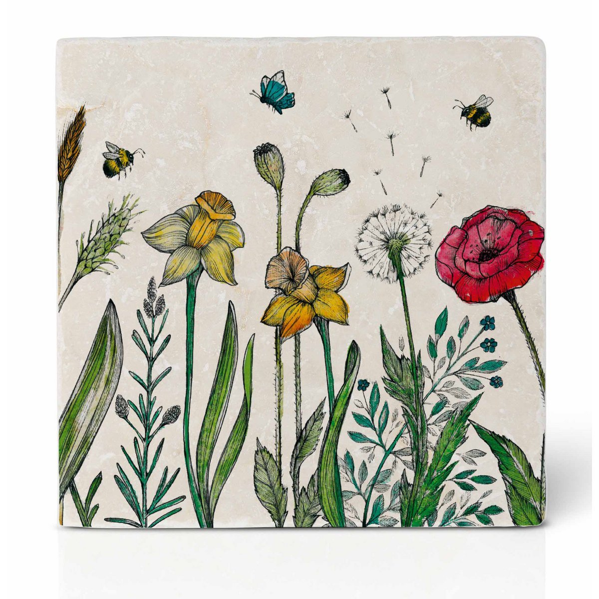 Dessous de verre en carrelage - Prairie fleurie