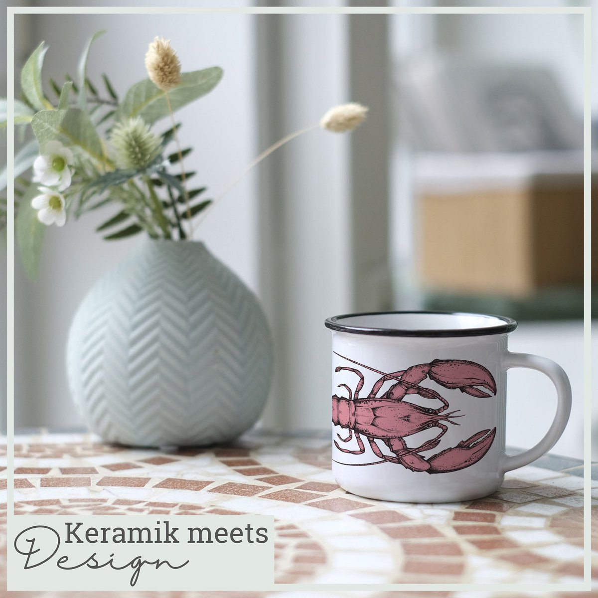 Keramische mok met kreeft – originele mok met zeeleven design