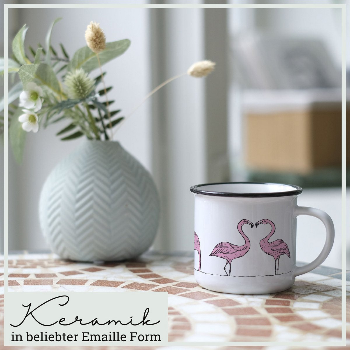 Keramische mok met flamingo’s – handgemaakt en vrolijk design
