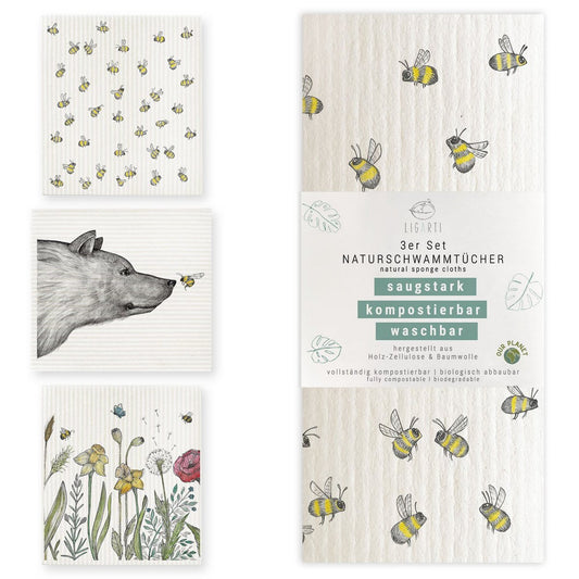 Lot de 3 éponges - abeilles et fleurs