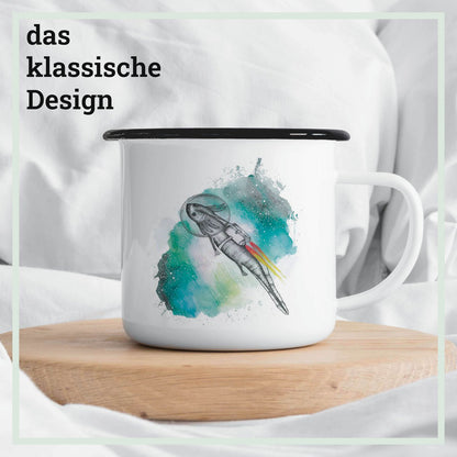 Tasse en émail avec Astrolotl – Tasse unique faite à la main pour la maison et les déplacements