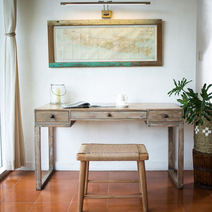 Tabouret en bois SUNDA - Fait à la main en bois Trembesi avec assise tressée en papier recyclé - taille L