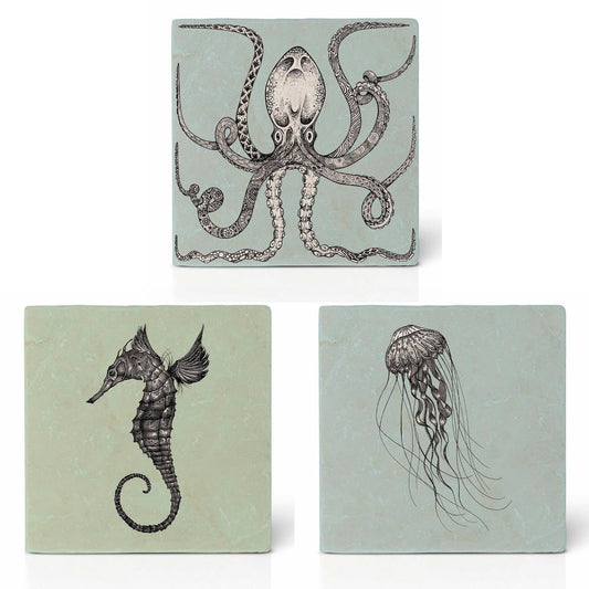 Sous-verres en carrelage - Lot de 3 - Animaux marins