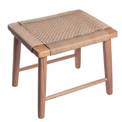 Tabouret en bois SUNDA - Fait à la main en bois Trembesi avec assise tressée en papier recyclé - taille L