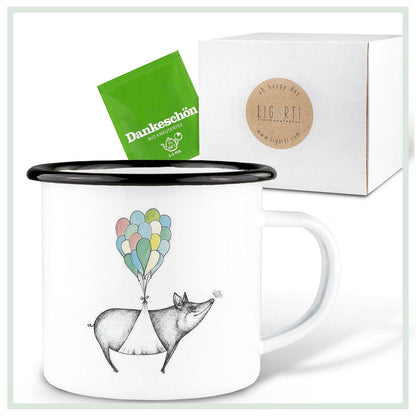 Emaille-Tasse – viel Glück