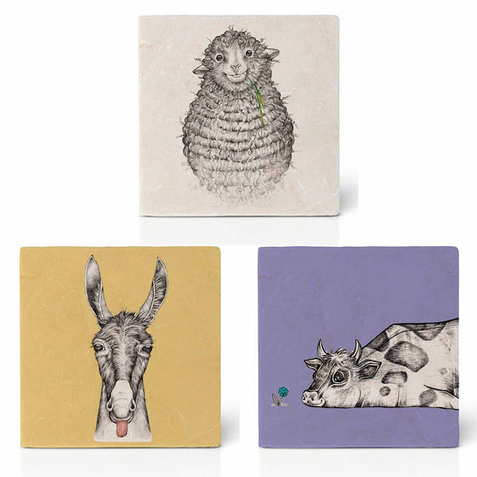 Sous-verres en carrelage – Lot de 3 – Animaux de la ferme