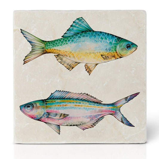 Dessous de verre en carrelage – duo de poissons fougère azur