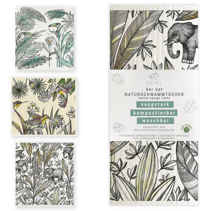 Lot de 3 chiffons éponge - Jungle