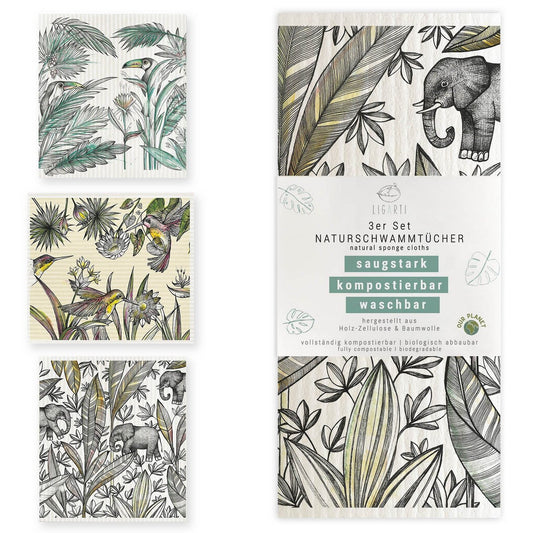 Lot de 3 chiffons éponge - Jungle