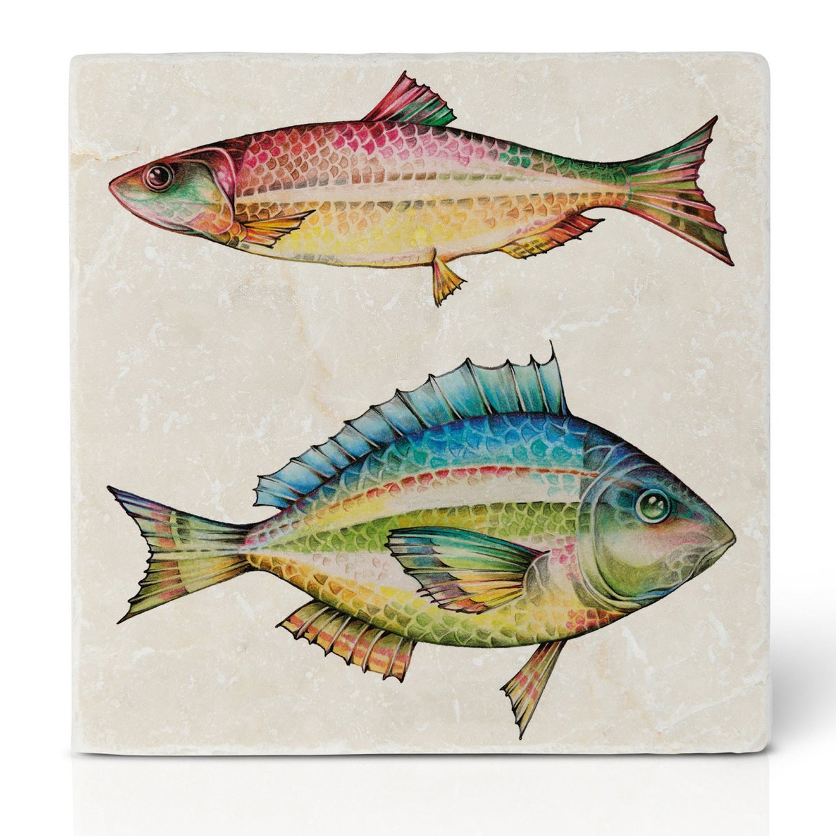 Dessous de verre en carrelage - duo de poissons fougère rubis