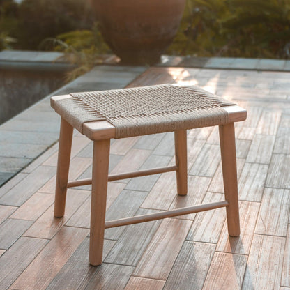 Tabouret en bois SUNDA - Fait à la main en bois Trembesi avec assise tressée en papier recyclé - taille L