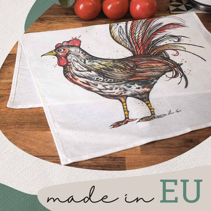 Torchon avec Hähnry le coq - Torchon de cuisine durable et élégant
