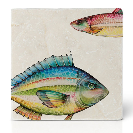 Dessous de verre en carrelage - duo de poissons rubis fermé