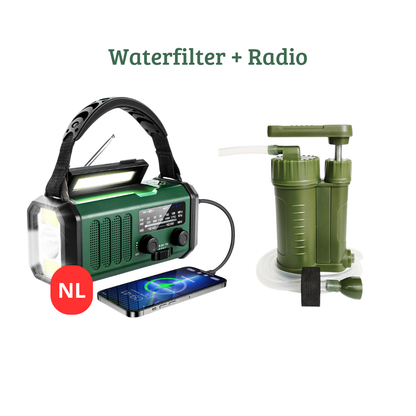 Noodpakket: Draagbare Noodradio NL en Compact Waterfiltersysteem