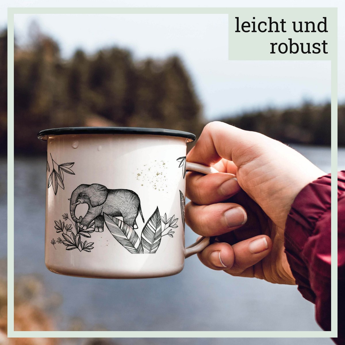 Tasse émaillée – éléphants
