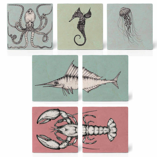 Sous-verres en carrelage - Lot de 7 - Animaux marins Giganto