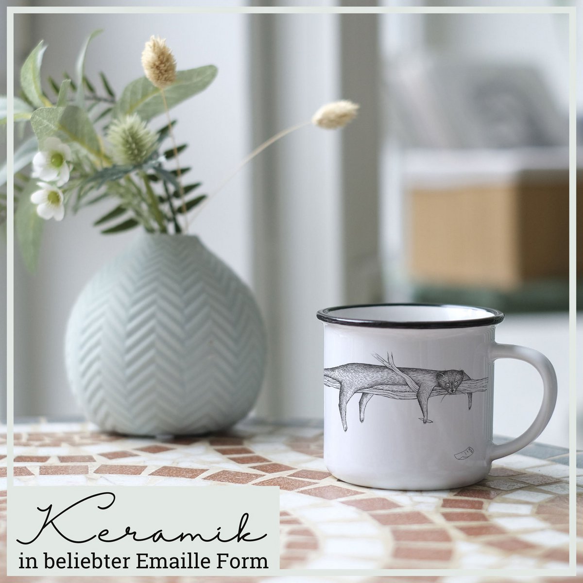 Keramische mok met luiaard – uniek handgemaakt design