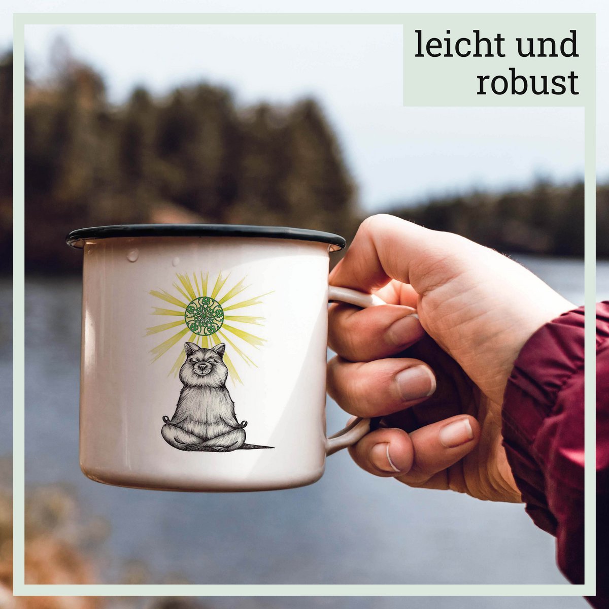 Tasse en émail avec design Yogi Beer - Tasse unique faite à la main pour la maison et en déplacement