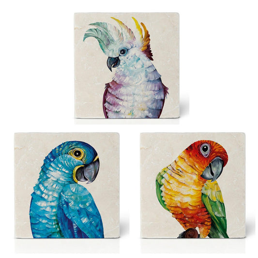 Sous-verres à carreaux – Lot de 3 – Trio Perroquets