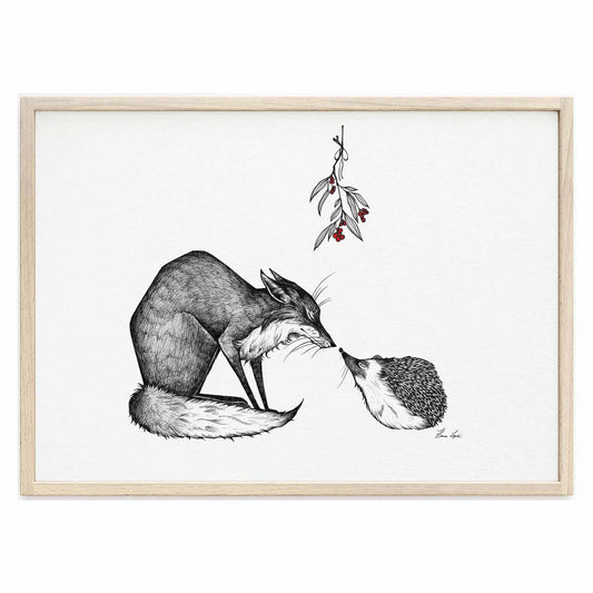 Tirage d'art - renard et hérisson